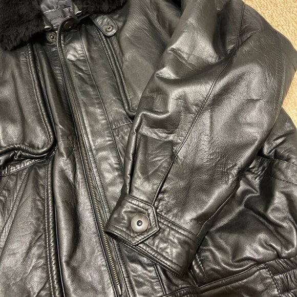 Vintage 1980s Rue Royale Leather Jacket w/ Fleece Collar – L - Picture 11 of 14